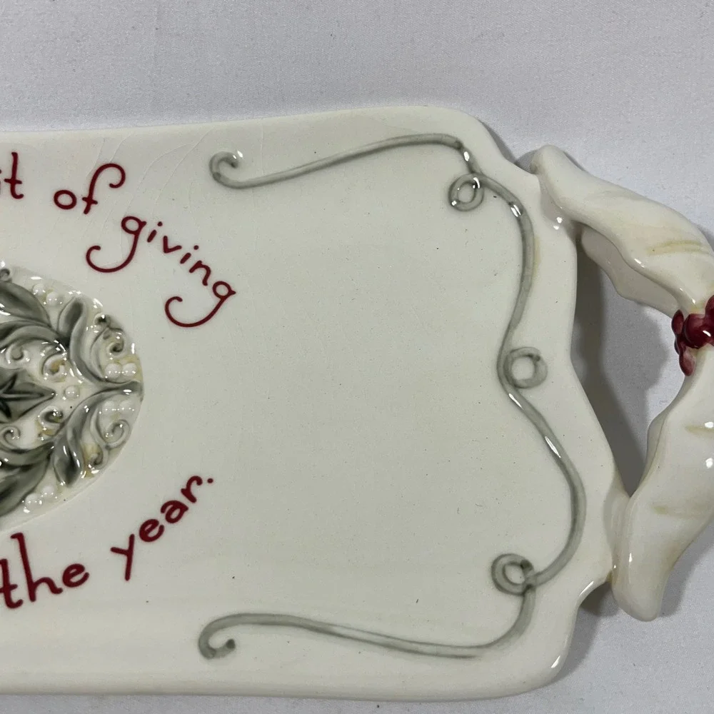 Amscan‎ Ceramic Serving Tray Christmas Holly May Spirit of Giving 15.5x5.5